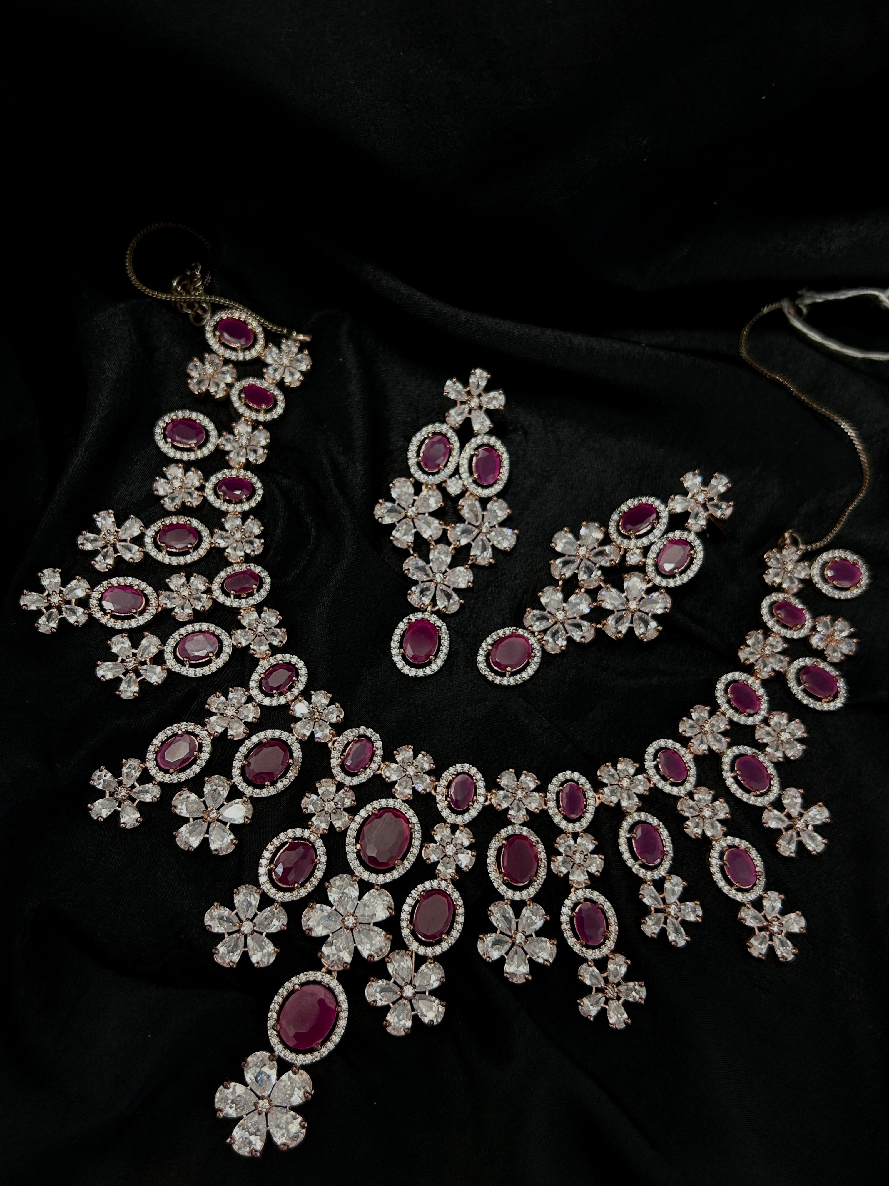 Quzey AD Pink Necklace Set