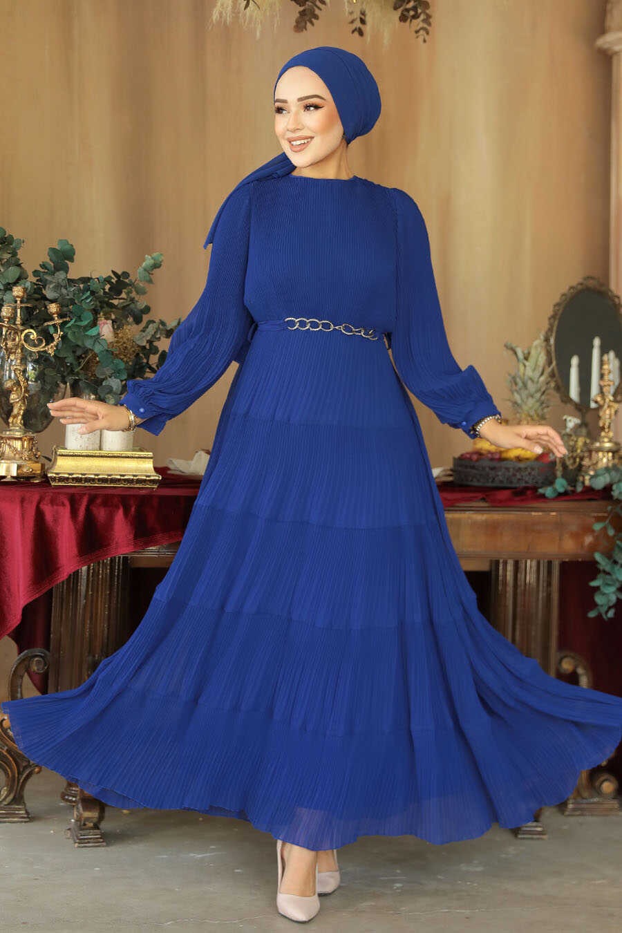 Modest Ruffle Dress #8650BL