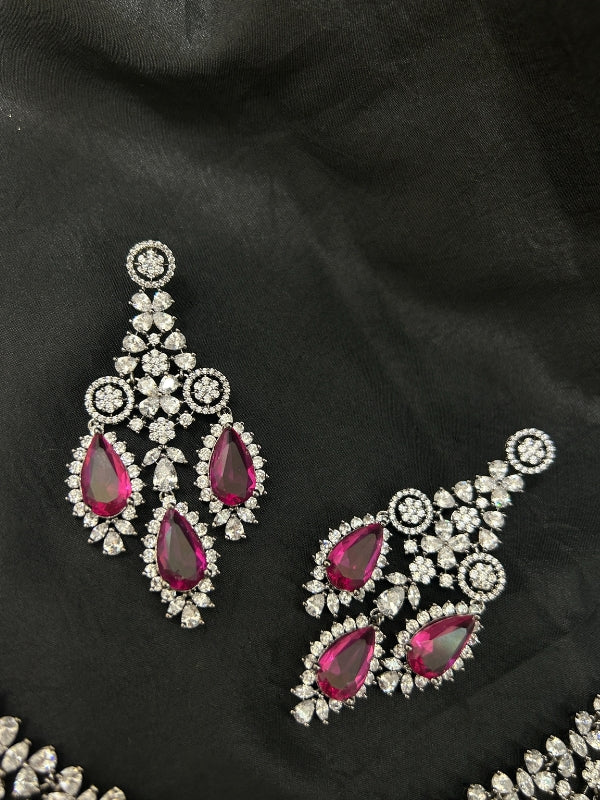 Quzey AD Dark Pink Necklace Set
