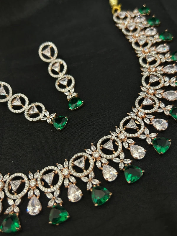 Quzey AD Emerald Stone Necklace Set