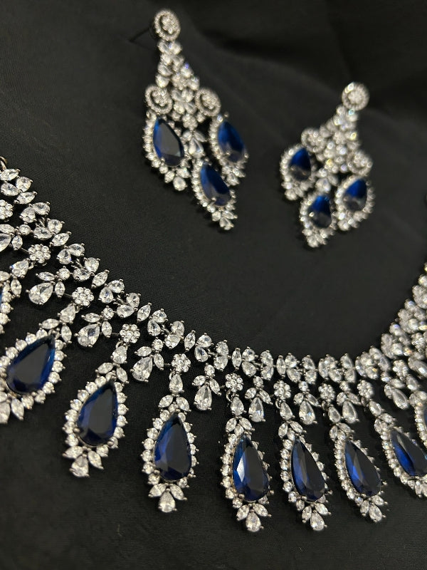 Quzey AD Navy Blue Necklace Set