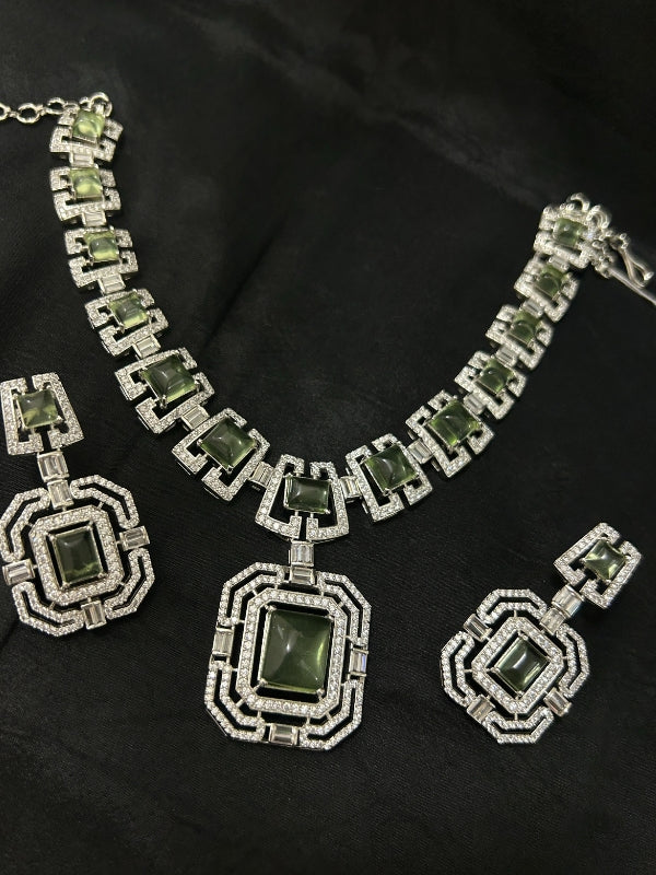 Quzey AD Olive Green Necklace Set
