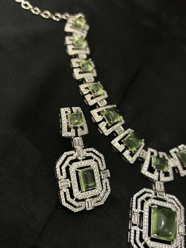 Quzey AD Olive Green Necklace Set