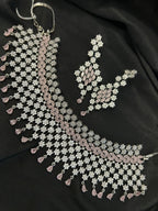 Quzey AD Pink Stone Necklace Set