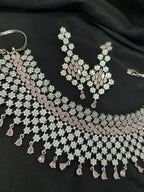 Quzey AD Pink Stone Necklace Set