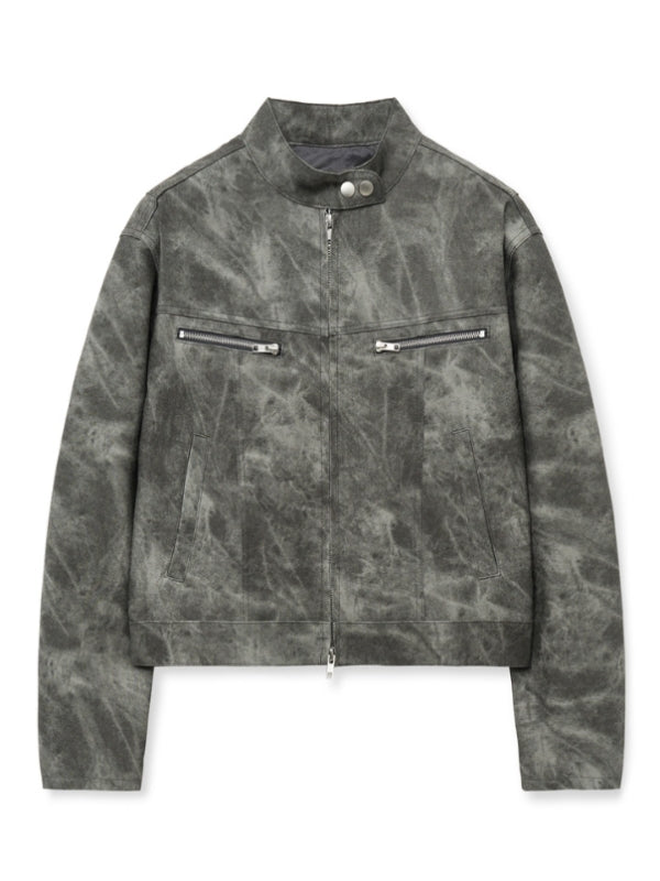 Quzey Acid Wash Leather Jacket