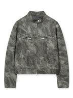 Quzey Acid Wash Leather Jacket