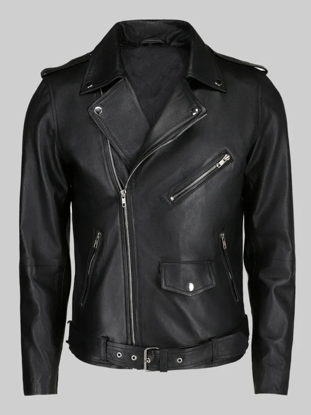 Quzey Black Leather Biker Jacket