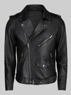 Quzey Black Leather Biker Jacket