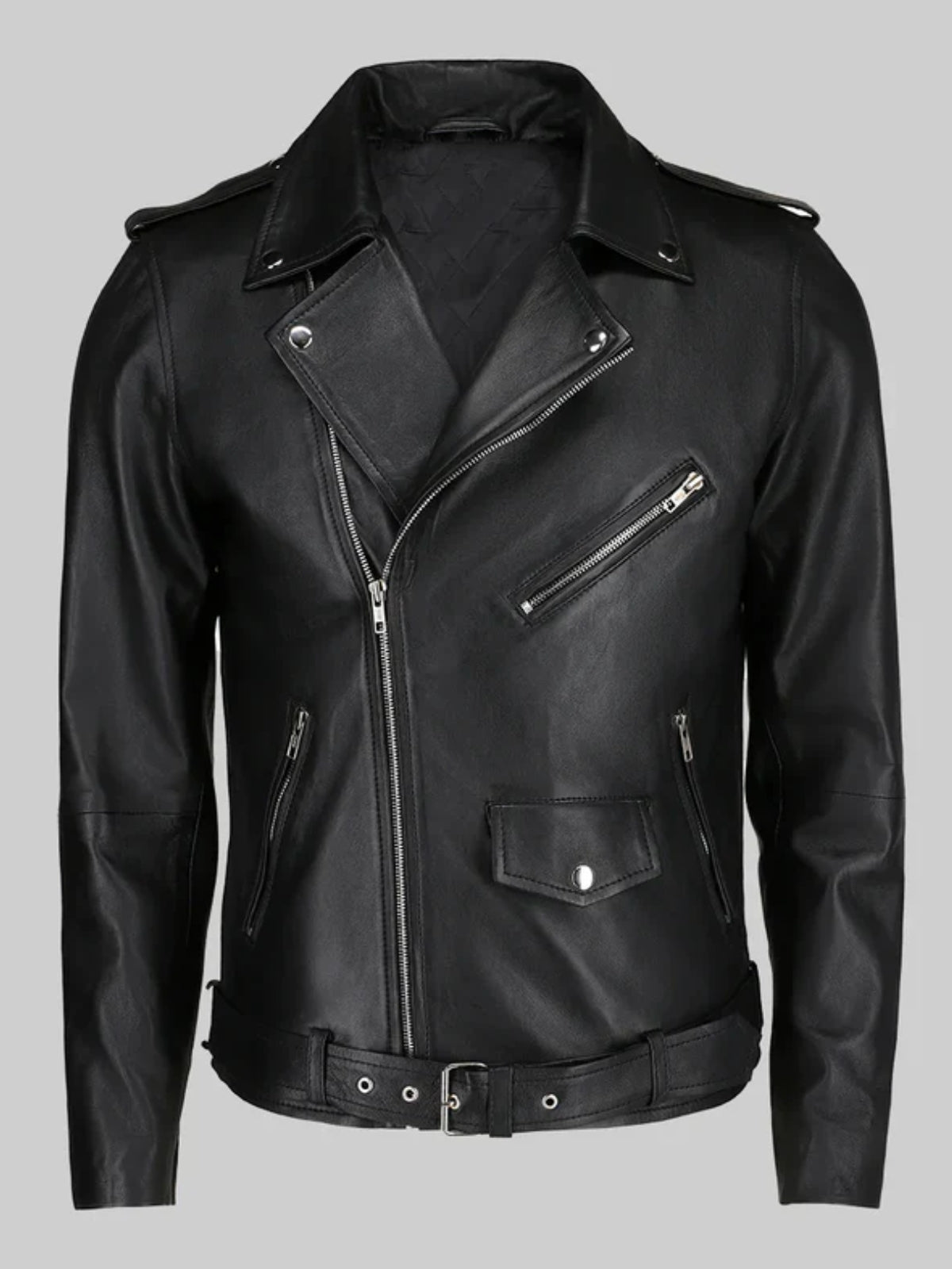 Quzey Black Leather Biker Jacket