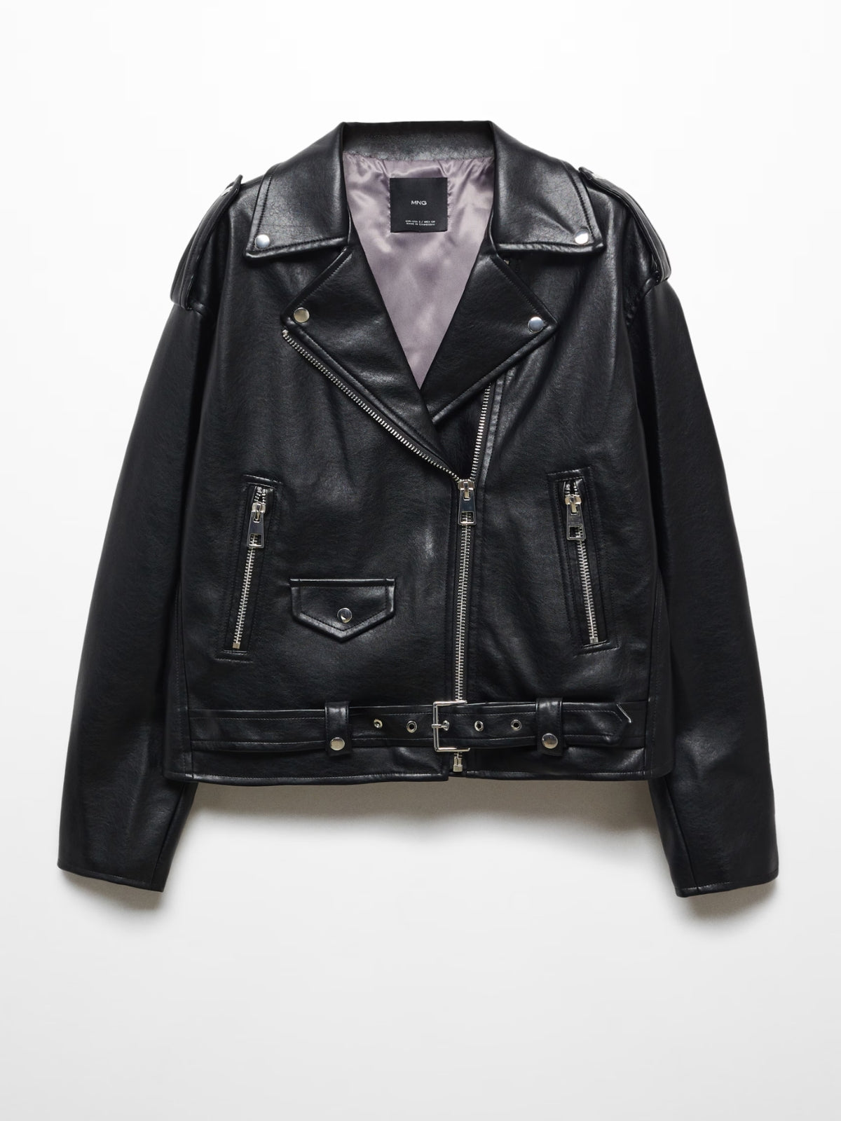 Quzey Black Leather Oversized Jacket
