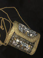 Quzey Golden Stone Clutch - White