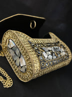 Quzey Golden Stone Clutch - White