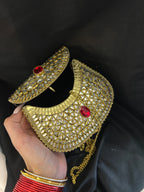 Quzey Kundan Brass Clutch - Red