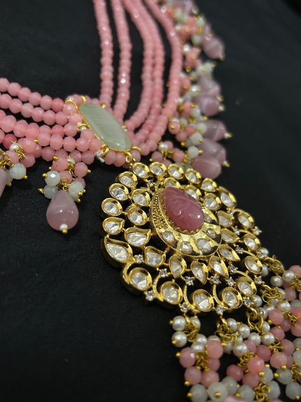Quzey Kundan Pink Maala Set