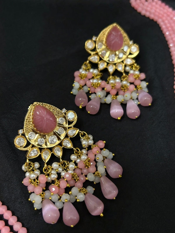 Quzey Kundan Pink Maala Set