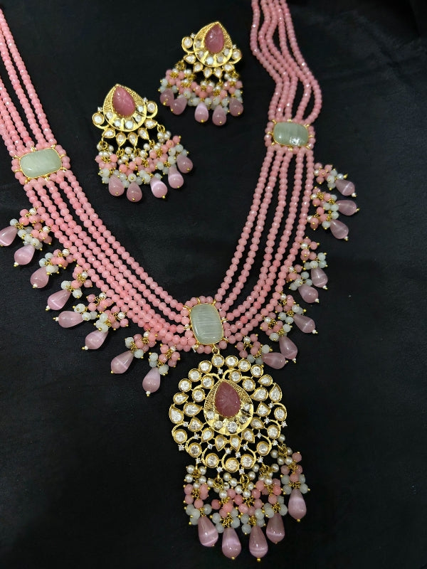 Quzey Kundan Pink Maala Set