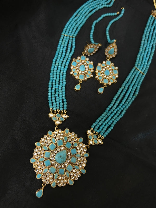 Quzey Kundan Turquoise Maala Set