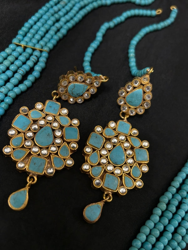 Quzey Kundan Turquoise Maala Set