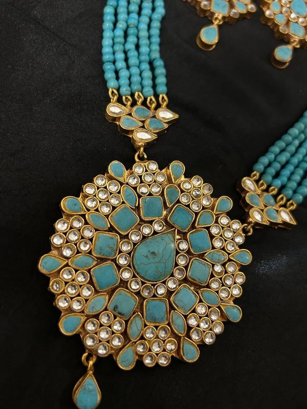 Quzey Kundan Turquoise Maala Set
