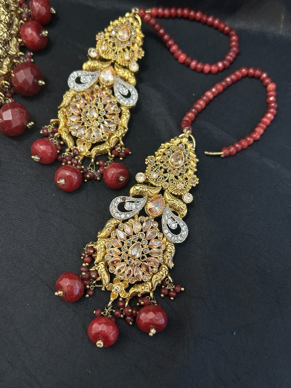 Quzey Maroon Polki Kundan Bridal Set