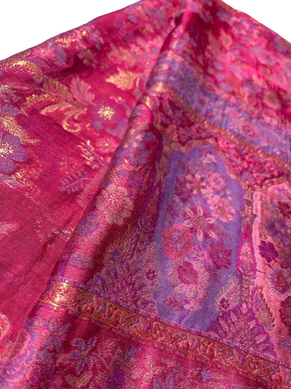 Quzey Pashmina Qalamkari Shawl - Pink