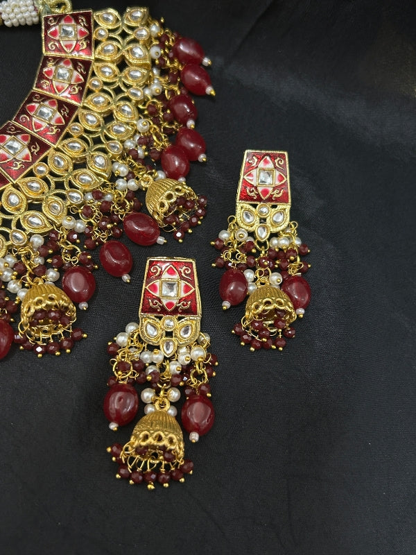Quzey Polki Kundan Maroon Set