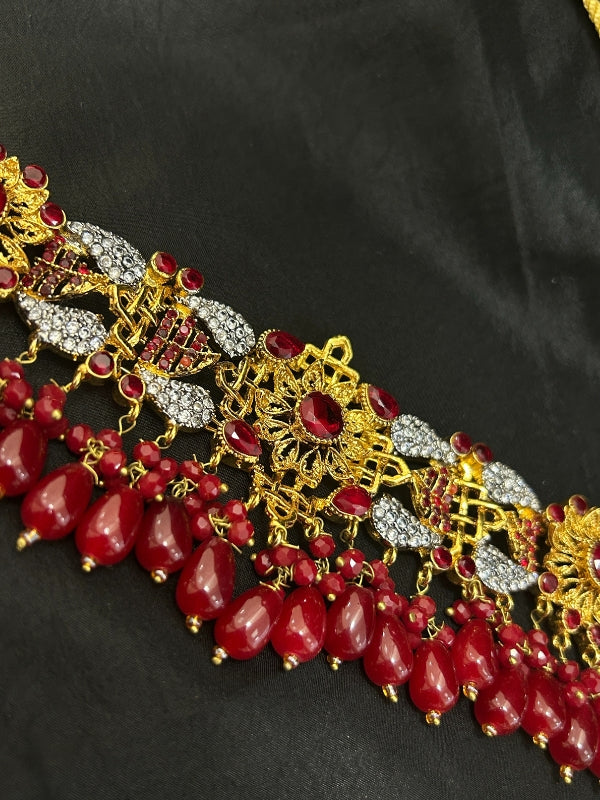 Quzey Polki Kundan Red Set