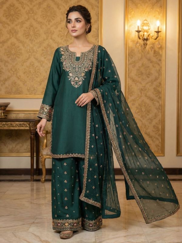 Quzey Raw-Silk Palazo #322GN