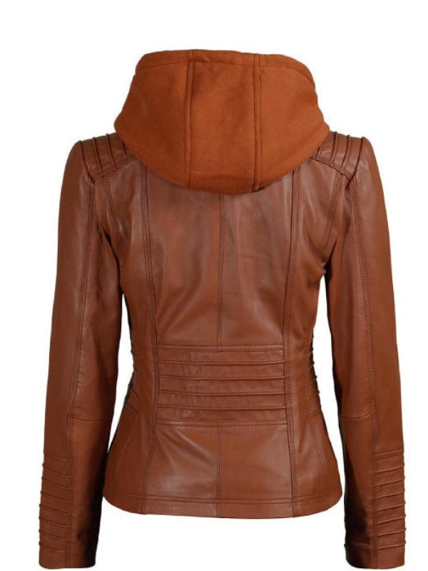 Quzey Sheep Leather Hoodie Jacket
