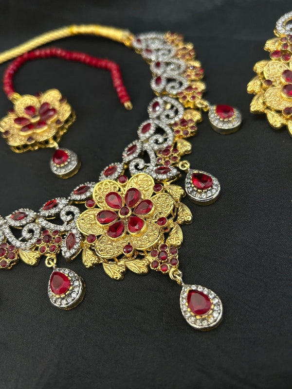 Quzey AD Gold Red Bridal Set