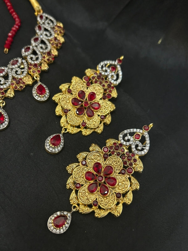 Quzey AD Gold Red Bridal Set