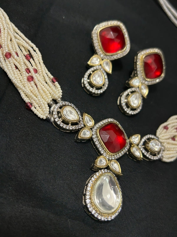 Quzey Kundan Maala Necklace Set