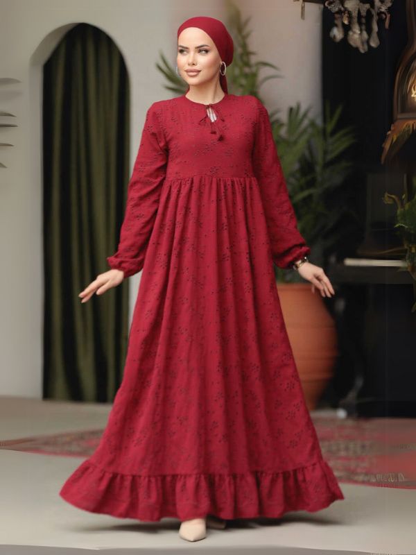 Quzey Schiffli Dress - Red