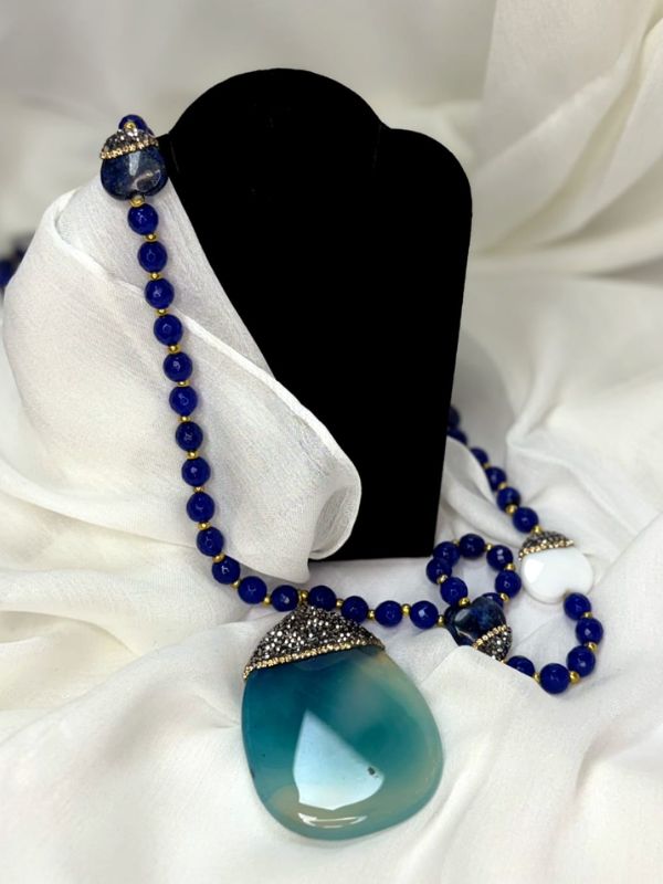 Quzey Bohemian Droplet Necklace - Ocean Blue