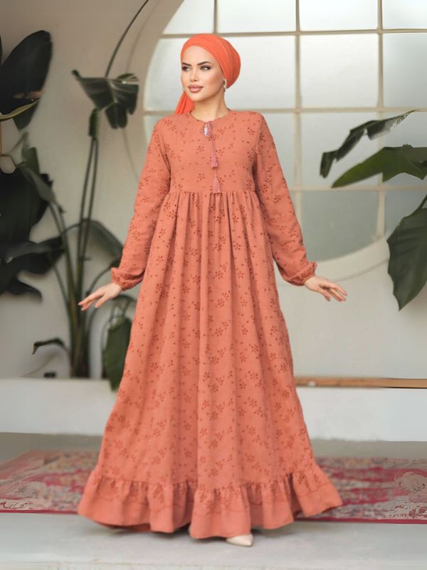 Quzey Schiffli Dress - Orange
