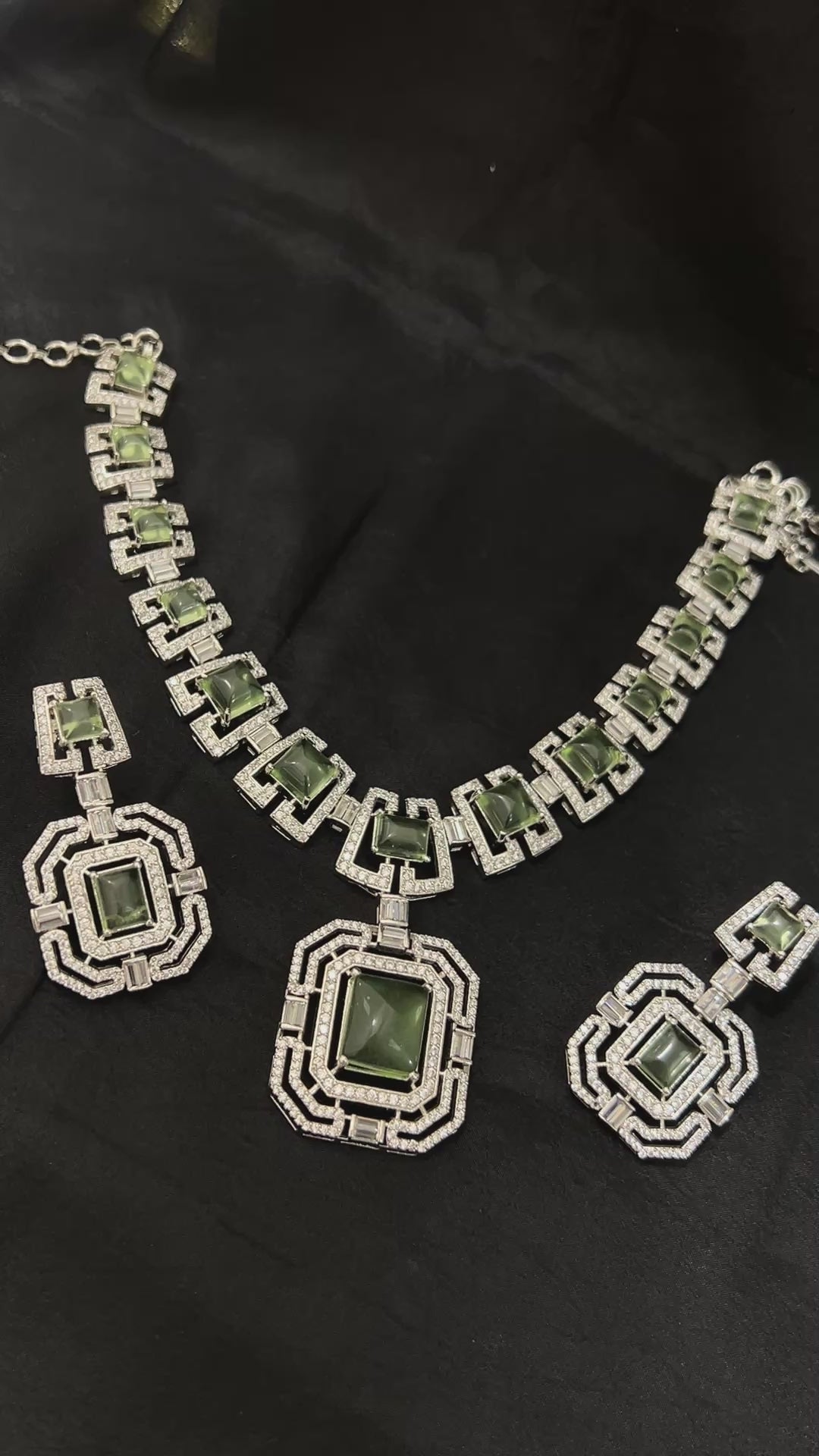 Quzey AD Olive Green Necklace Set