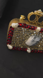 Quzey Red Stones Kundan Clutch