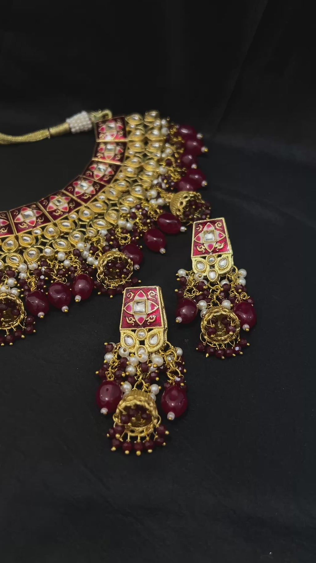 Quzey Polki Kundan Maroon Set