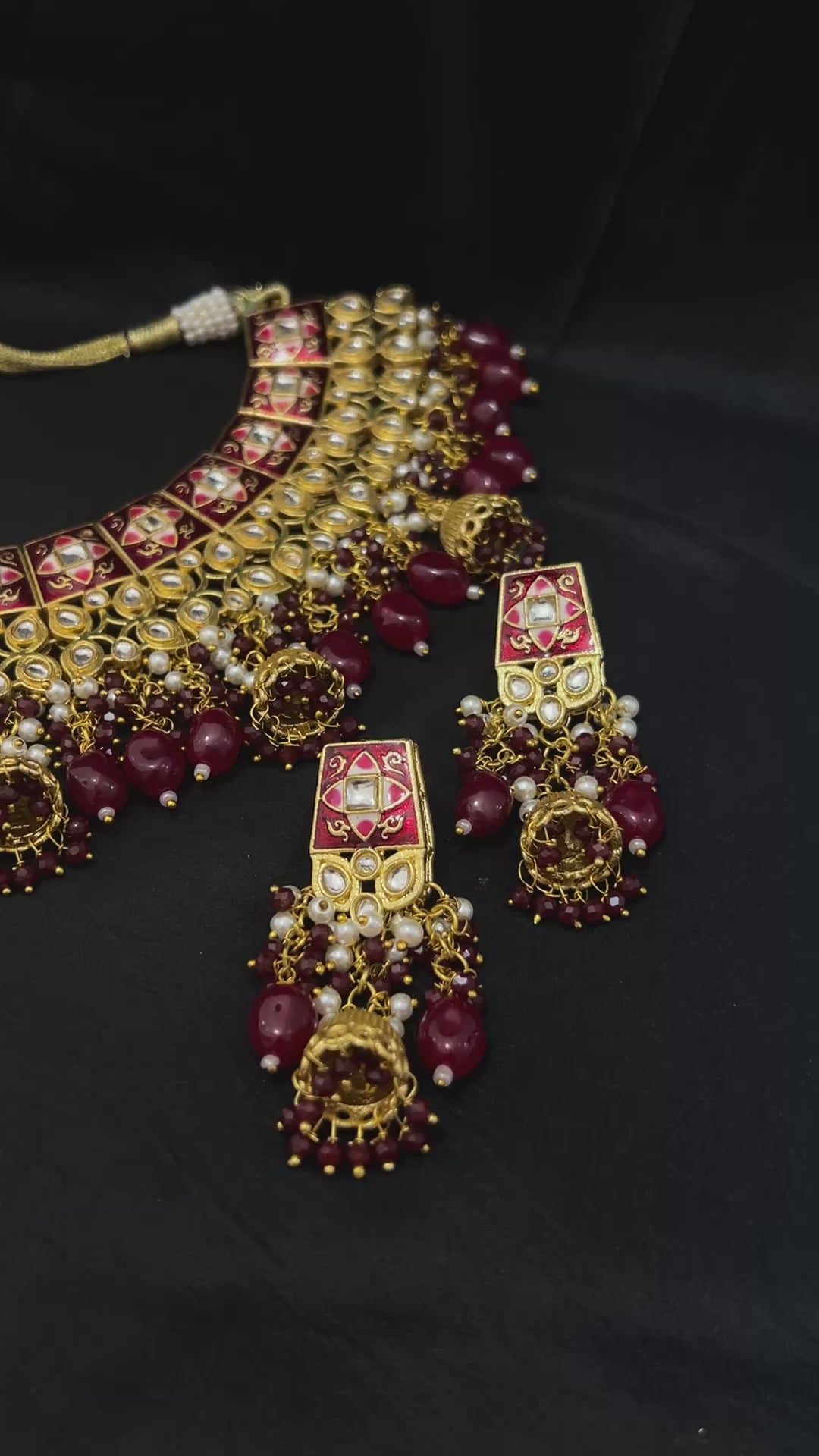 Quzey Polki Kundan Maroon Set