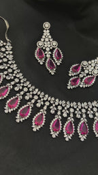 Quzey AD Dark Pink Necklace Set