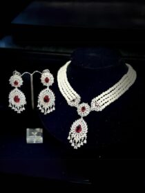 Pearl with Red Gemstone Necklace Set - #NS4