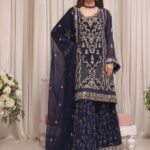 Quzey Navy Mirage Embroidered Dress