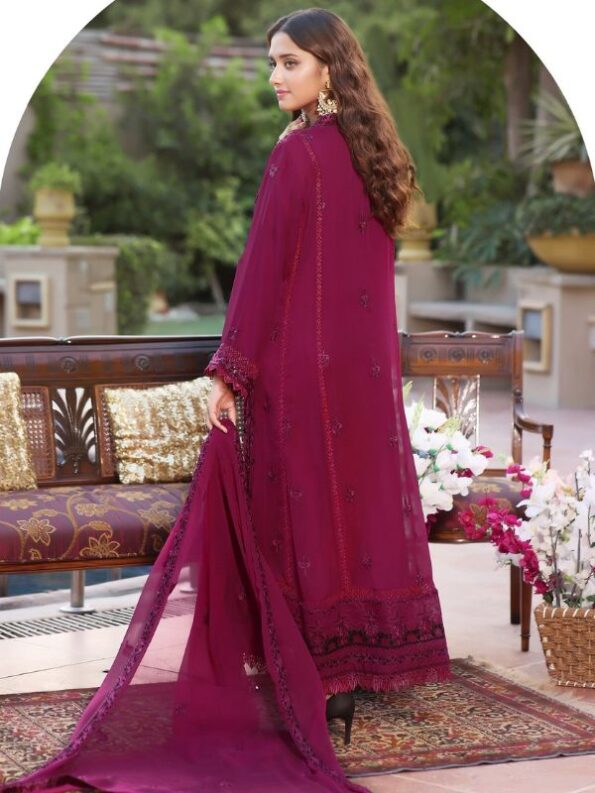 Claret Chiffon Embroidered Dress