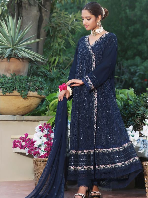 Black Anarkali Jacquard Long Dress - Libas Collection