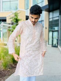 Embroidered Pink Men Kurta