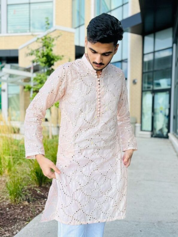 Embroidered Pink Men Kurta