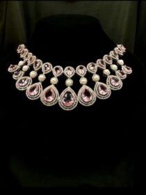 Pearl Rhinestone Necklace Set - PINK