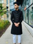 Quzey Black Sherwani Coat