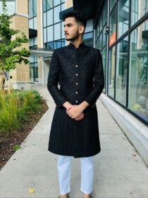 Quzey Black Sherwani Coat